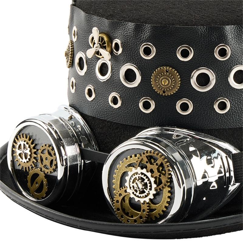 Steampunk Goggles Style Top Hat With Grommet Gear Gothic Themed Cosplay Costume Accessories