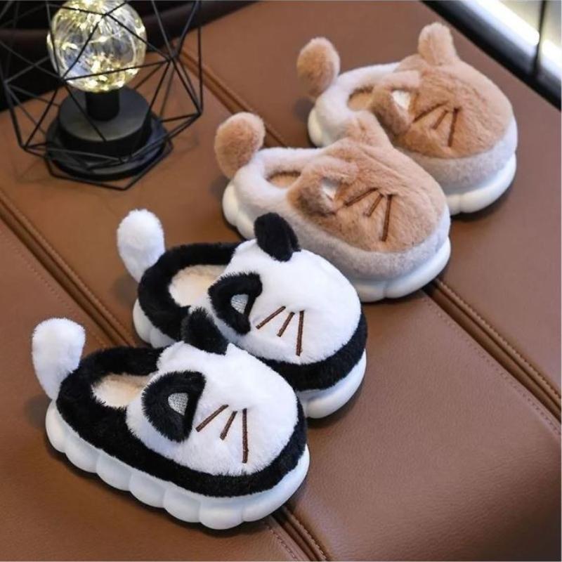 Winter Children's Home Plus Velvet Thickened Warm Non-slip Indoor and Outdoor Cartoon Cute Soft-soled Slippers