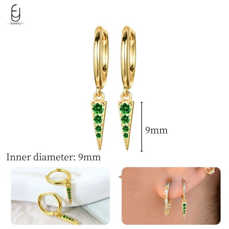 925 Silbernadel Grüne Zirkon Gold Ohrringe Herz Creolen für Damen Zarte Steckerohrringe Luxuriöser Schmuck Geschenke