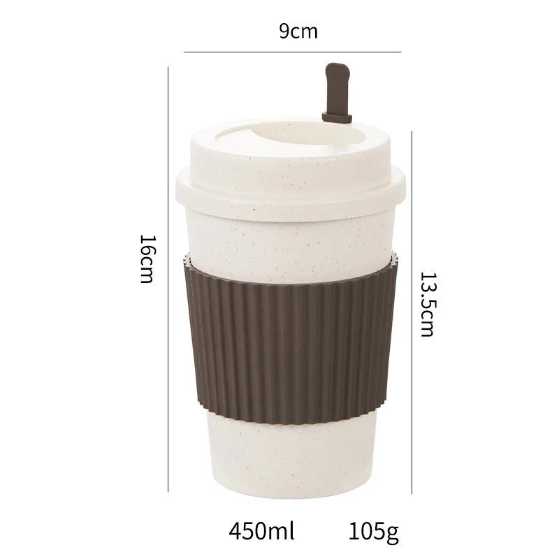 450ML Coffee Cups With Lids Wheat Straw Reusable Portable Coffee Cup Dishwasher Safe Coffee Mug Coffee Tea Travel Cups