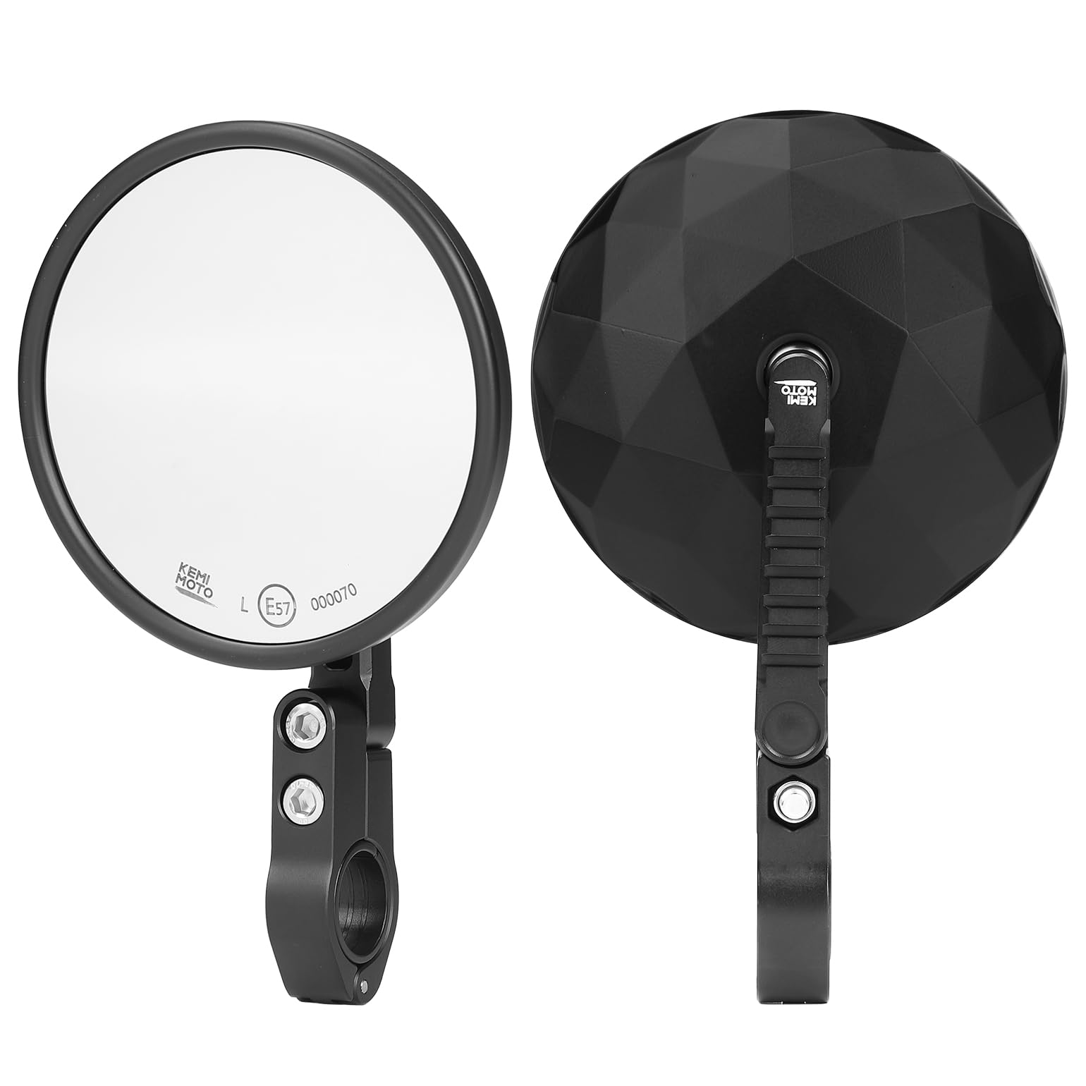 KEMIMOTO Bar End Mirrors for Motorcycles, Left and Right Set, Round, CNC Aluminum, Foldable, Lightweight, Adjustable Angle, Universal Fit, Black KM300