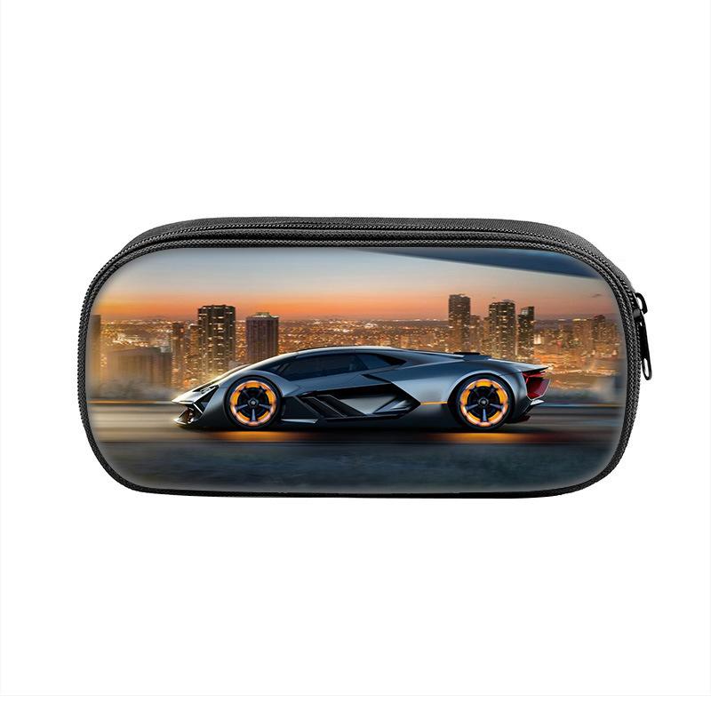 Coole Raceprint Potloodtas, Potlood en Schrijfwaren Tas voor Leerlingen van de Basisschool en Middelbare School, Opbergdoos, Potloodtas met Grote Capaciteit (as the picture,Racing pencil case) gray