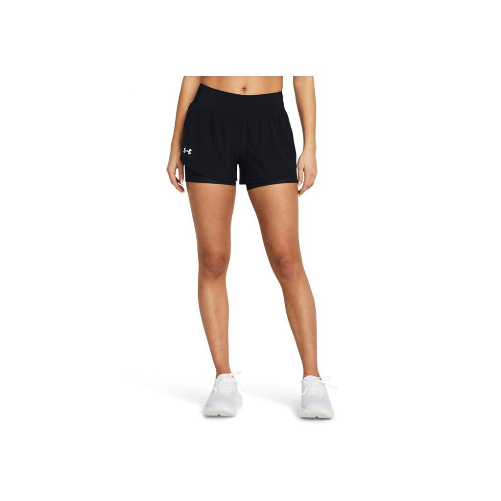 Under Armour Speed Pocket Two-In-One Logo Print Elastic Mid-Waist Sports Shorts Women shorts Black 1383165-001