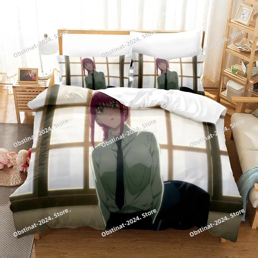 3D Druck Anime Chainsaw Man Makima Bettwäsche-Set, Bettdeckenbezug Bett-Set Steppdeckenbezug Kissenbezug, King Queen Twin Größe Jungen Mädchen Erwachsene