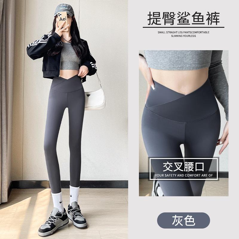 Shark Pants Autumn Wear Barbie Trousers Cross High Waist Abdomen Lift Hips Slim Slim Women Leggings
