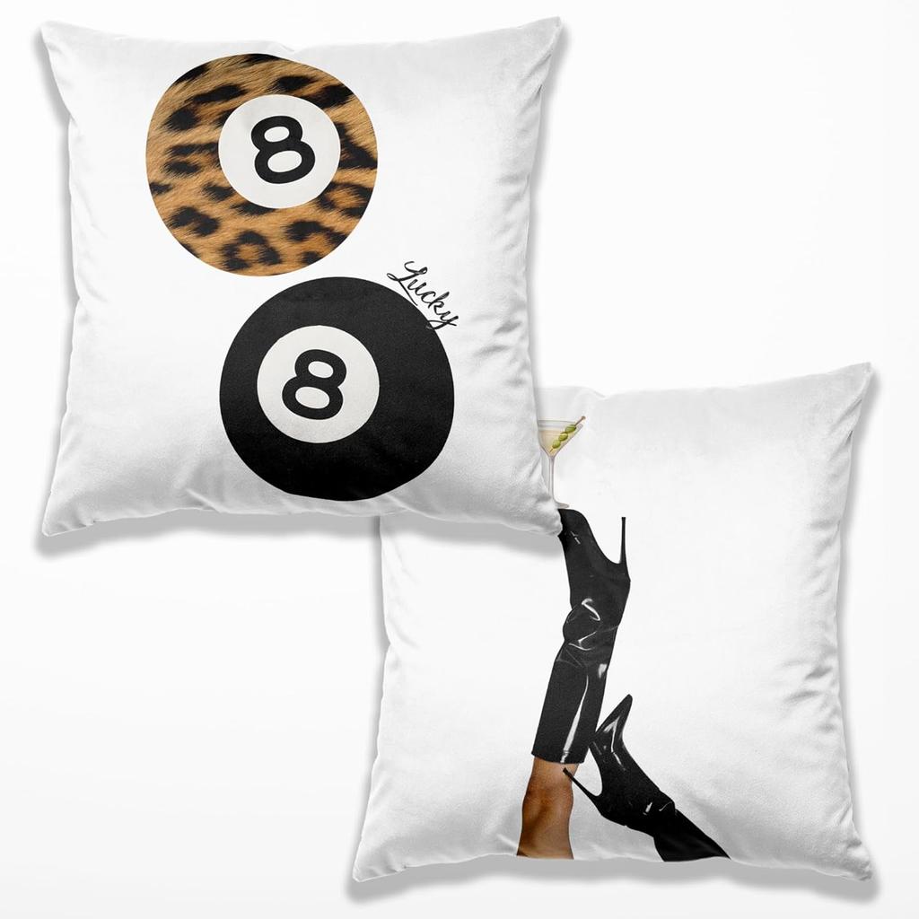 Preppy Star Lucky 8 Ball Cheetah Leopard Print Room Decor Pillow Cover 18x18 Set of 2,Leopard Gifts for Women,Cheetah Print Gifts,Coquette Pillow