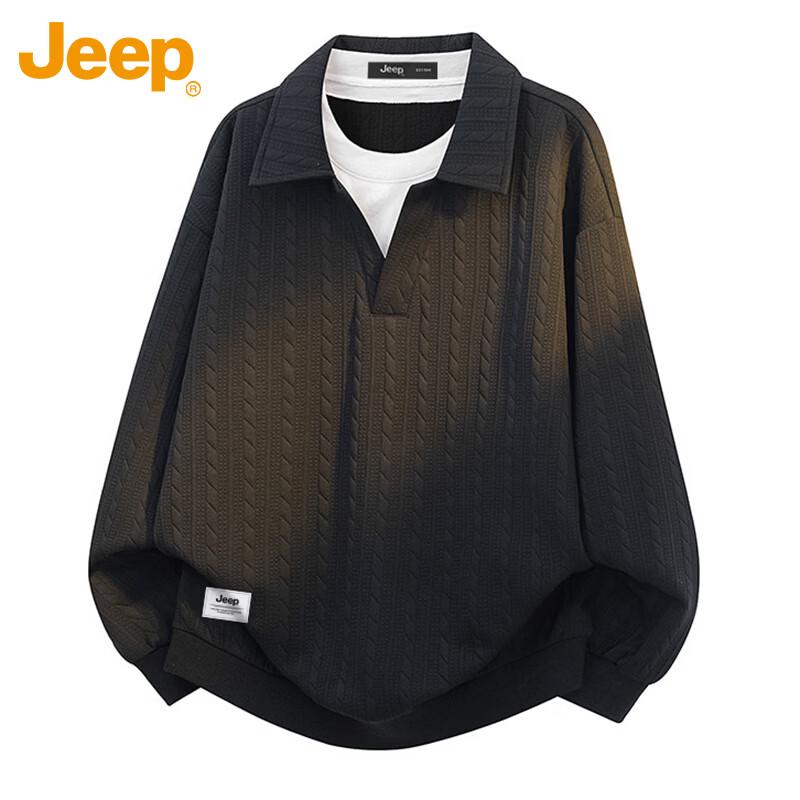 JEEP Men s Faux Two-Piece Polo Sweatshirt 4XL
