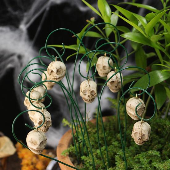 12 Pcs Halloween Skull Stake Human Skull with Bendable Wire Planter Insert Skull Stake for Flower Pot Garden Bed Decoration