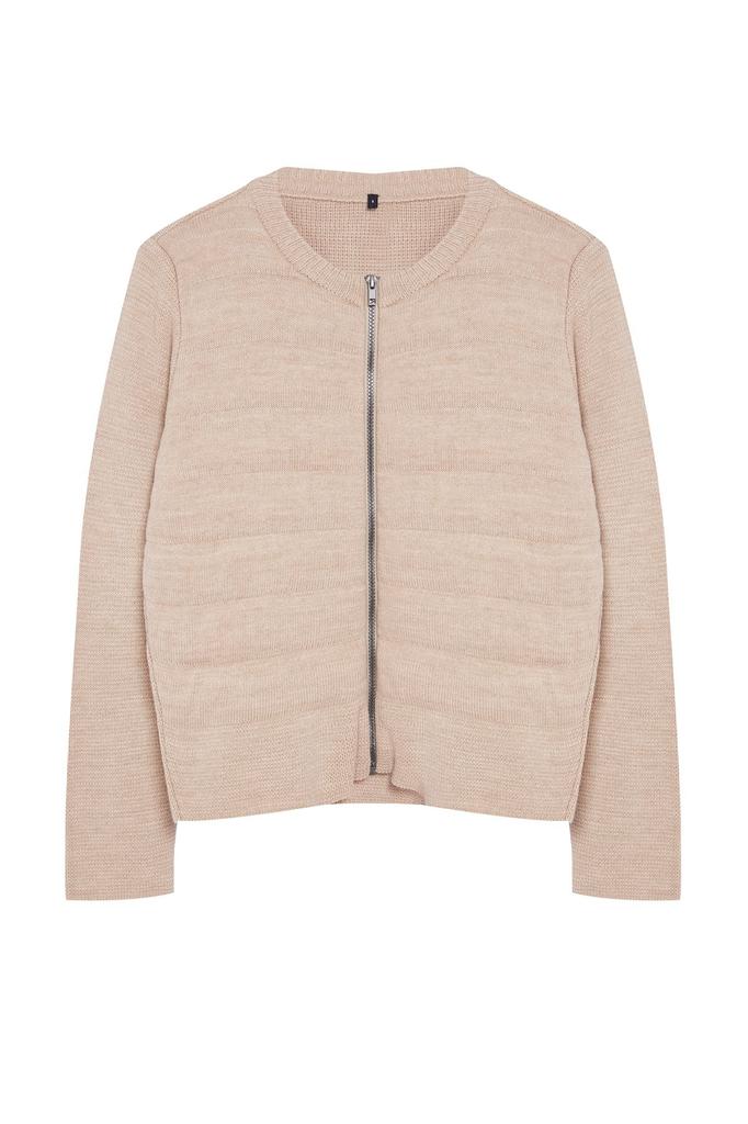 Women's Fashionable Stylish Cardigan Navy Blue Crew Neck Zippered Coat Look Knitwear Cardigan