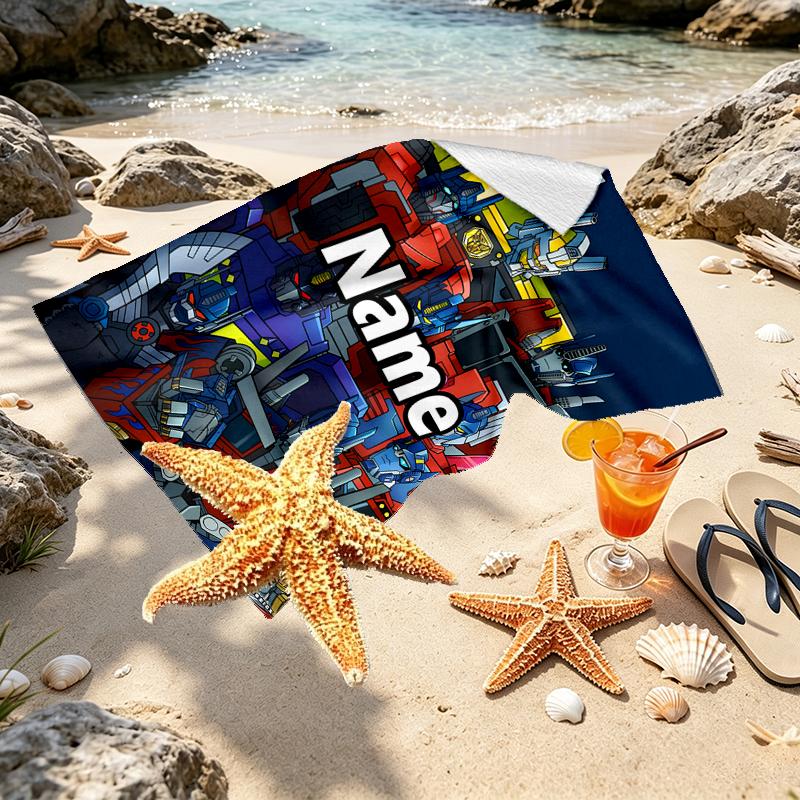 Custom Name Personalized Transformers Print Beach Towel, for Trip Camping Beach Party Home Decor, Birthday Gift for Family & Friends
