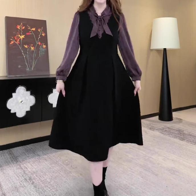 

Весеннее французское платье-кондибоди люкс, стройнящее, для женщин - больших размеров, в стиле для офиса. XL (120-140 jin)