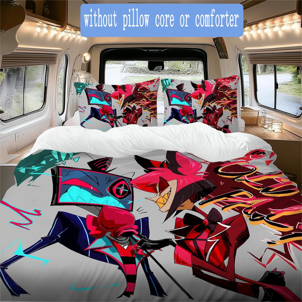 Hazbin Hotel Pattern Bedding,Quilt Set Quilt Cover Pillowcase Home Birthday Gift (1*duvet cover+2*pillowcase,without core)FSJT261012161