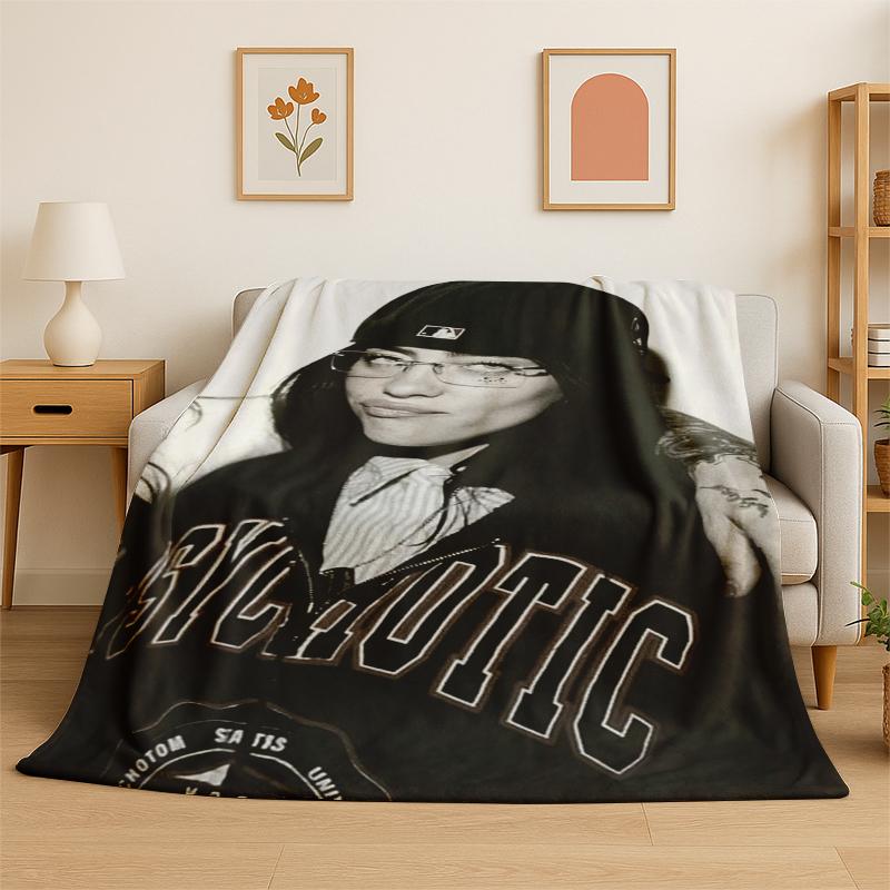 3D Billie Eilish Singer Star Flannel Blanket Soft Warm Throw Blanket for Bedroom Living Room Bed Travel Camping Picnic Gift