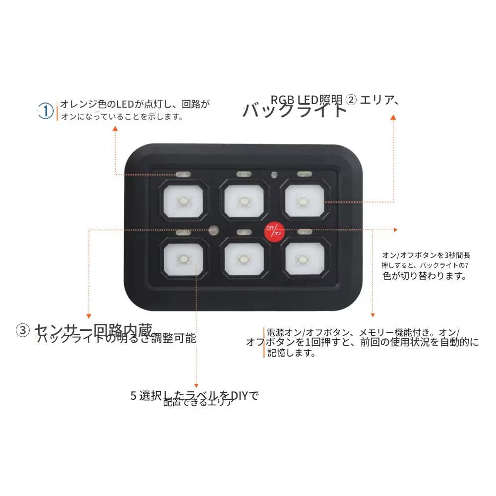 12V LED Switch Panel Circuit Control Relay System Box Slim Touch Control Panel Boat Jeep UTV Caravan Vehicle Switch Box 12V 6-Gang 600W-1200W In-Car
