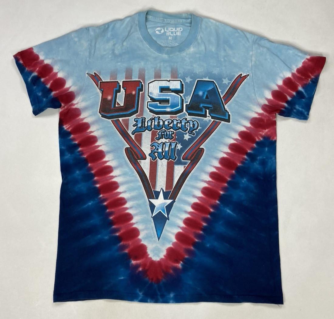 Liquid Blue USA Liberty For All Graphic T-shirt Men Medium Blue Tie Dye S