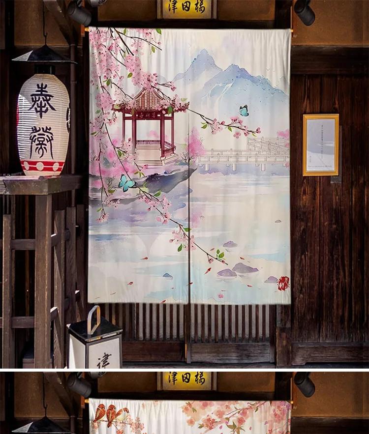 Japanese Homestay Tea Room Partition Door Head Curtain Signboard Hanging Flag Curtain Teahouse Sakura Short Curtains Decor