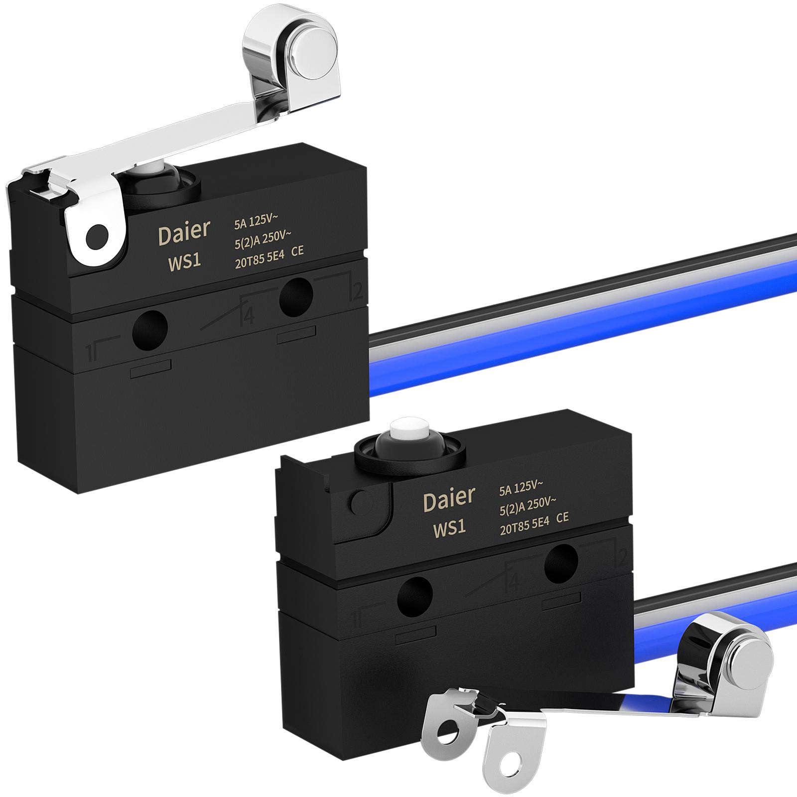 

2PCS Micro Limit Switch with Roller Lever 6A 12V DC Waterproof Sealed Lever Microswitch SPDT 3 PIN 5A 250VAC with Pre-Wired