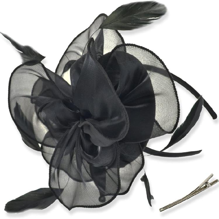 Elegant Feather Organza Fascinator Hair Hoop Church Dress Up Wedding Headpiece