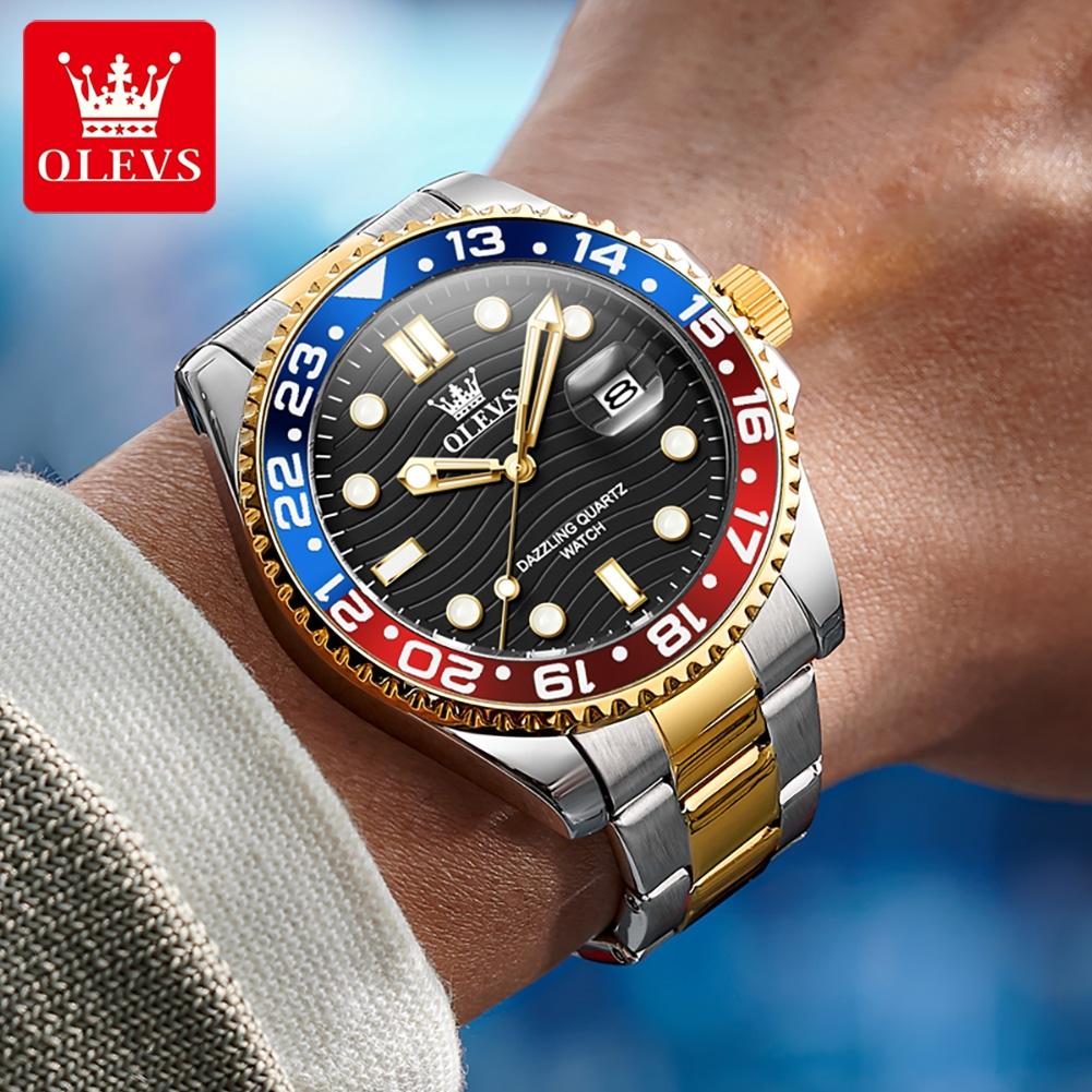 OLEVS Men's Watches Classic Fashion Fine Steel Strap Texture Dial Big Date Original Quartz Wristwatch for Man Waterproof Trend