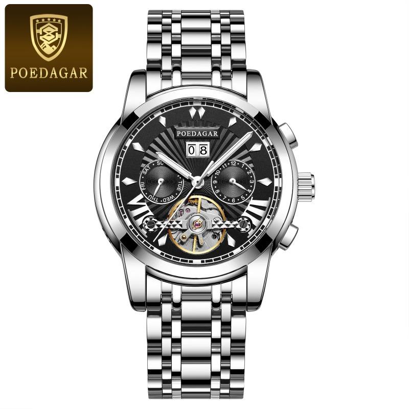 Top Brand Waterproof Multifunctional Men's Automatic Mechanical Watch Hollow Luminous Watch Men's Fine Steel Band Aggressive Men's Watch