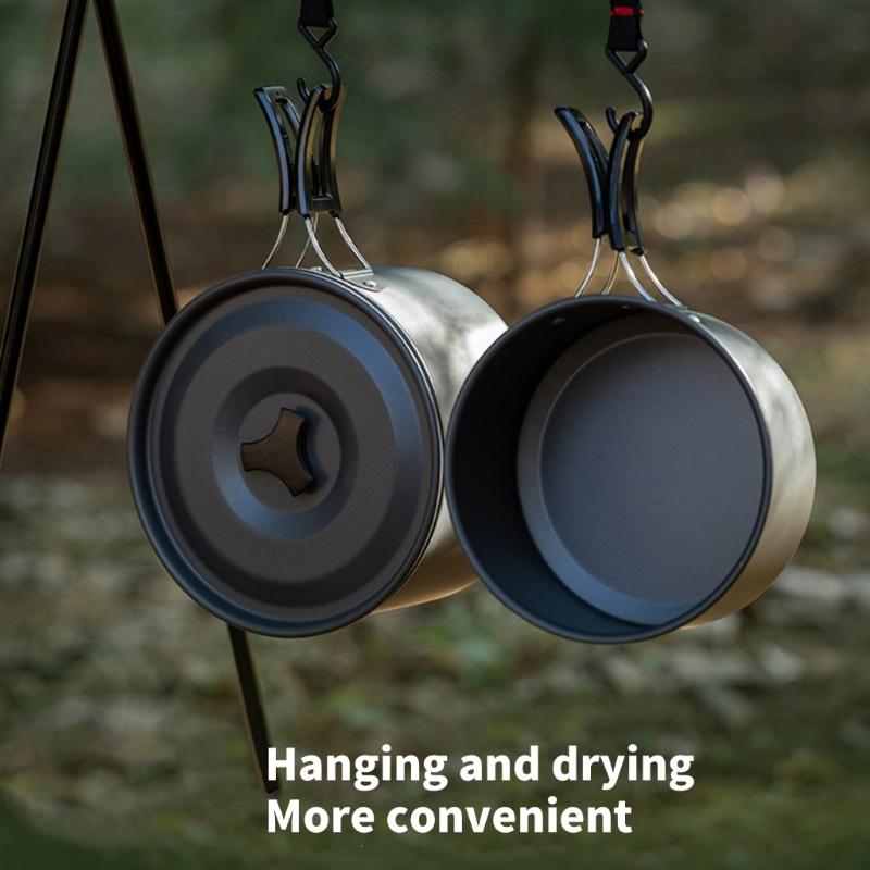Outdoor Camping Cookware with Lid and Folding Handle Portable Camping Cook Pots Aluminum Alloy Camping Cookware