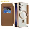 For Samsung Galaxy S24 Case Compatible with MagSafe RFID Blocking Card Holder Leather Phone Cover