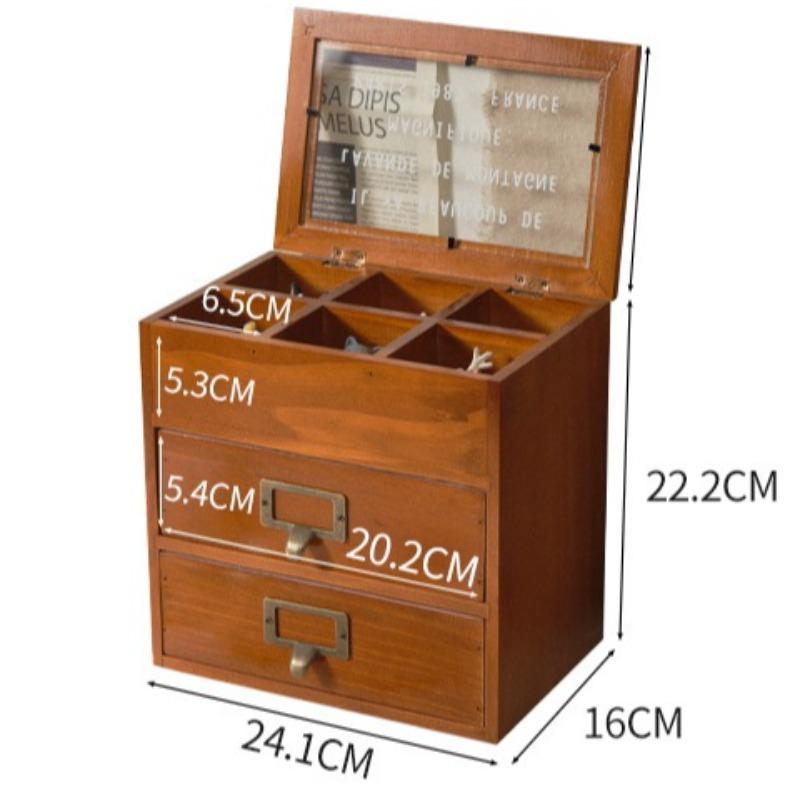 

Drawer Type Storage Box Wood Organizer Boxes Multifunctional Makeup Organizing Case Display Accessory Storage Container with Lid коричневый