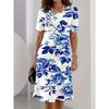 Summer Women’s Fashion Elegant Dress Flower 3D Printed Dress Loose Breathable Soft Plus-size Casual Vacation Crew Neck Short-sleeve Dress