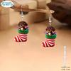 Dachshund Striped Christmas Stocking Earrings: Cute Cartoon Acrylic Pet Jewelry