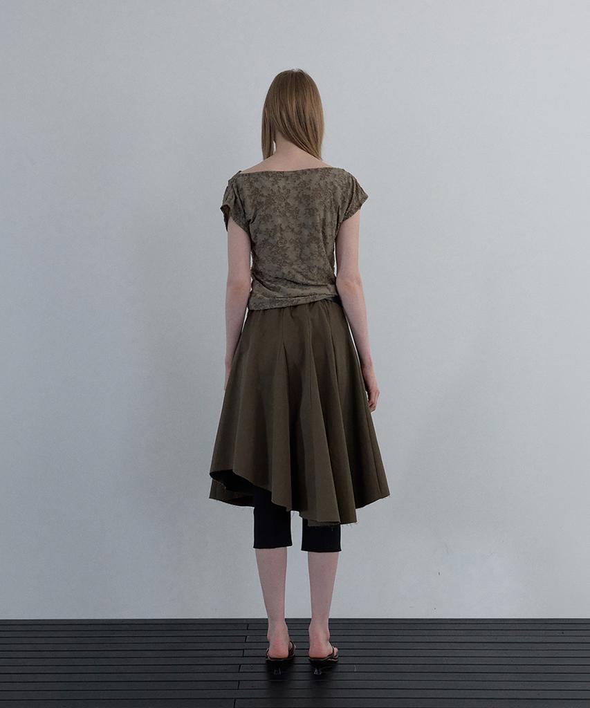 Unessin Asymmetric Cutting Midi Skirt_Khaki
