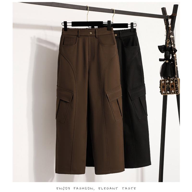 DIMANAF 2025 Autumn Winter Women Plus Size Pants Thick Flocking Casual Lady Long Pants Oversized Loose Clothing