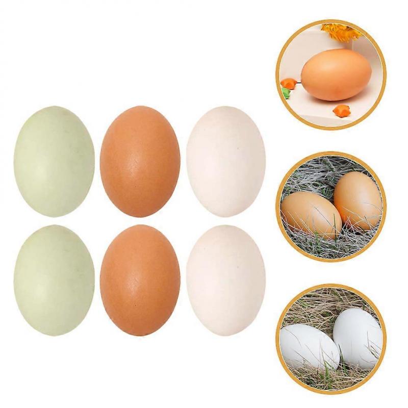 Wooden Simulation Chicken Eggs Artificial Eggs for Decor 6Pcs Kids Crafts