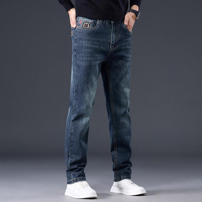 Men'S Jeans Autumn And Winter New Trend Retro Men'S Pants Elastic Straight Leg Pants With Added Fleece And Increased Casual Size