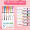 6pcs Line Shaped Highlighter Roller Tip Curve Liner Marker Pens Graffiti Pen Kawaii Korean Stationery School Office Supplies