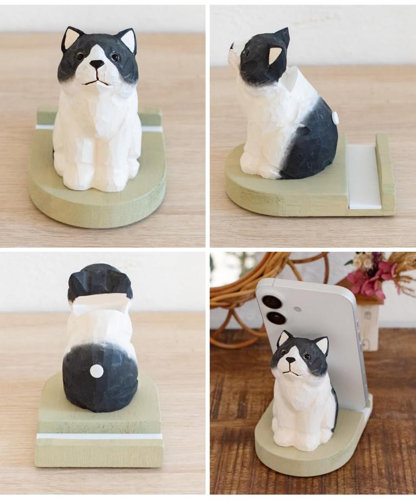 Amplimle Smartphone and Glasses Stand Wooden Desk Organizer Natural Wood Cat Nekko Fika Hachiware