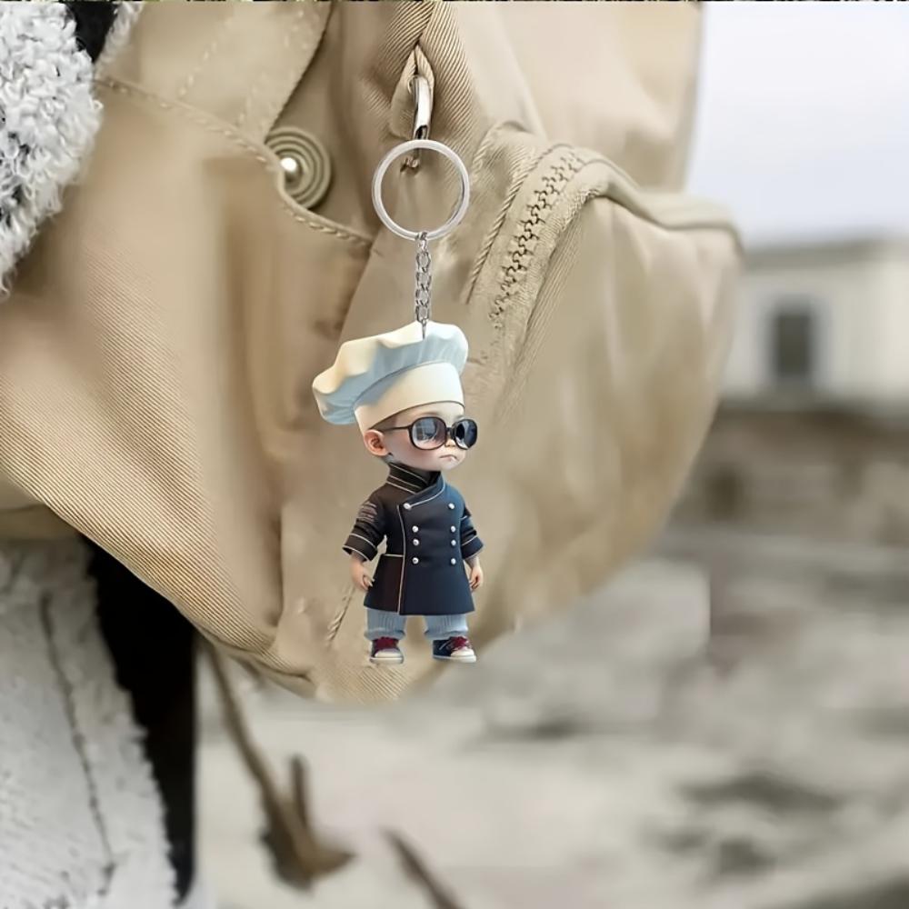 2D Acrylic Chef Flat Theme Keychain Ornaments Christmas, Thanksgiving, Christmas, Birthday Gifts Car Keys Backpack Decorative Pendants