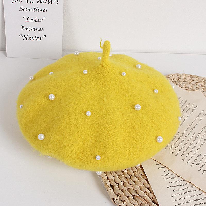 Kids Winter Hat For Girls Retro Baby Beret Hats With Pearls Autumn Winter Kids Cap For Children Accessories