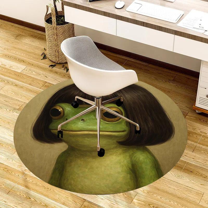 1pc Frog with Human Haircut Round Carpet, Made of Polyester,Perfect for Decorating Office Chairs, Living Rooms,Vibrant Decorative Rug