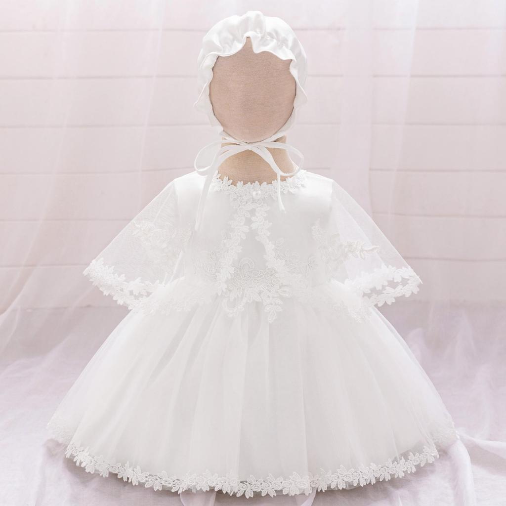 Girls' White Lace Christening Gown - First Birthday Princess Dress