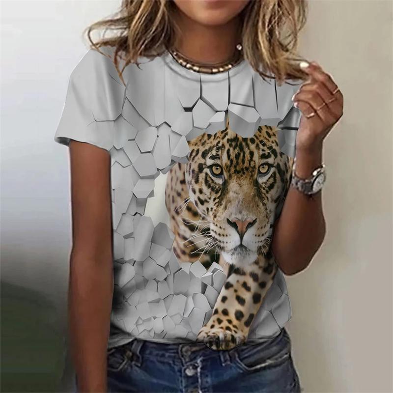 Damen T-Shirt mit Fierce Tiger Grafik 3D Gedruckte T-Shirts Kurzarm Sommer T-Shirts