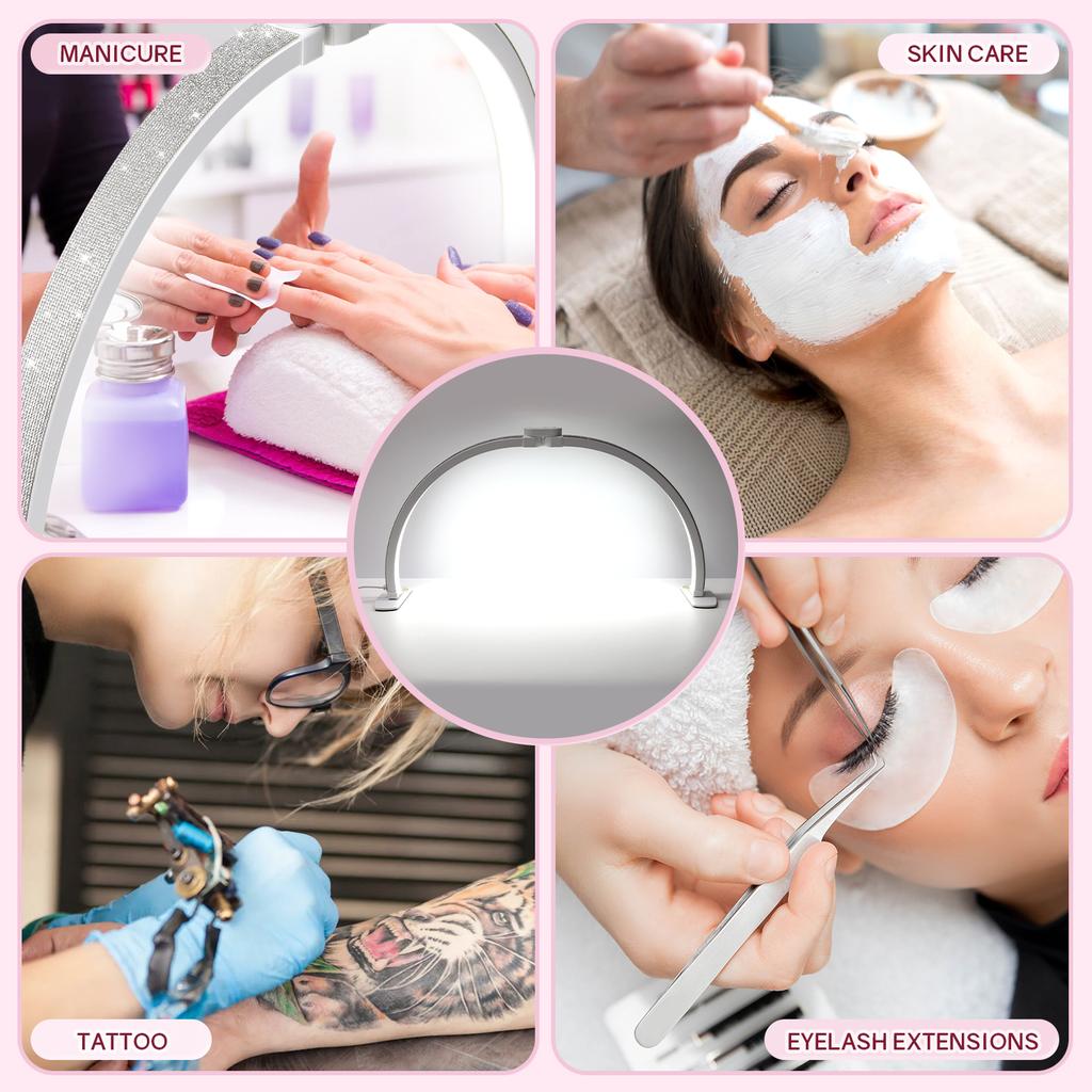 DianaBeauty Half Moon Light 35W Nail Desk Lamp U Shaped 364 LEDs Fill Light with Phone Holder Foldable Table Lamp for Nail Art