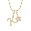 18K Gold Plated Copper Necklace with Zirconium Pentagram & Letter Pendant for Women