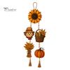 Seasonal Holiday Party Supplies Autumn Harvest Wooden Hanging Sign, Rustic Farmhouse Door Sign with Tassels and Wood Beads, Decorative Wheat Ear Corn