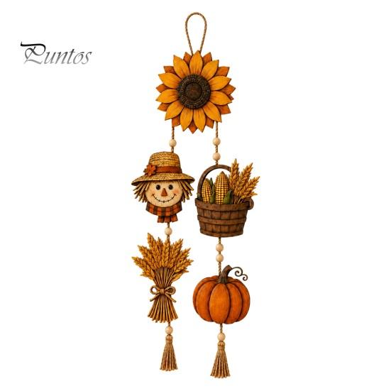 Seasonal Holiday Party Supplies Autumn Harvest Wooden Hanging Sign, Rustic Farmhouse Door Sign with Tassels and Wood Beads, Decorative Wheat Ear Corn