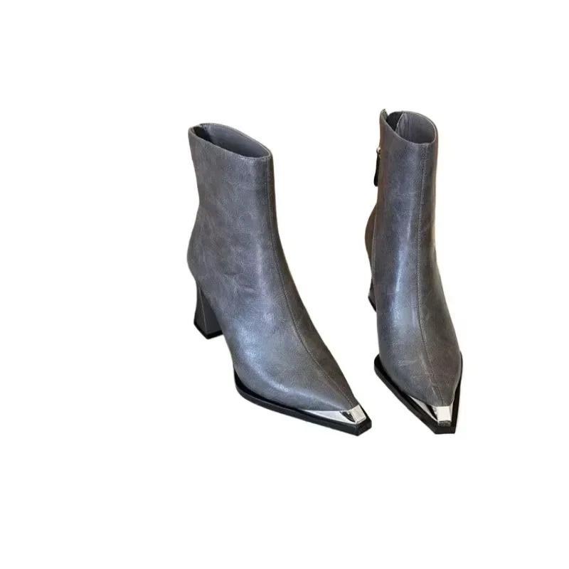 2026 New Women Shoes Winter Women's Ankle Boots Sexy Pointed High Heel Boots Fashion Zip Hoof Heel Shoes Lady Dress Party Pumps