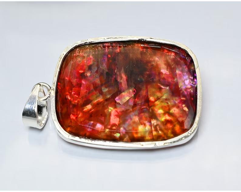 24ct Natural Ammolite Pendant Jewelry | 925 Sterling Silver Pendent for Her