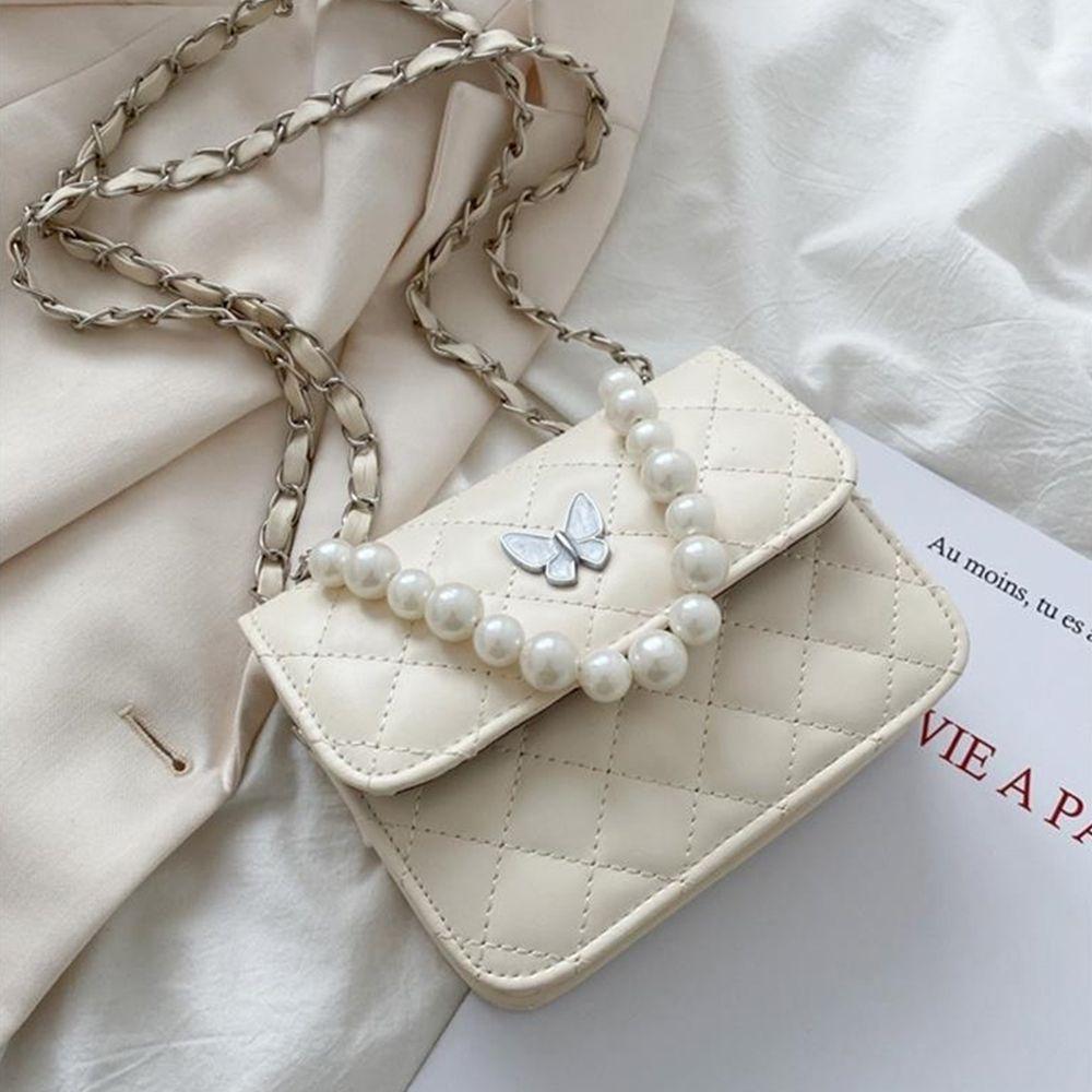 

Fashion Pearl Shoulder Bag PU Leather Handbags Women Trendy All-Match Tote Underarm Bags белый