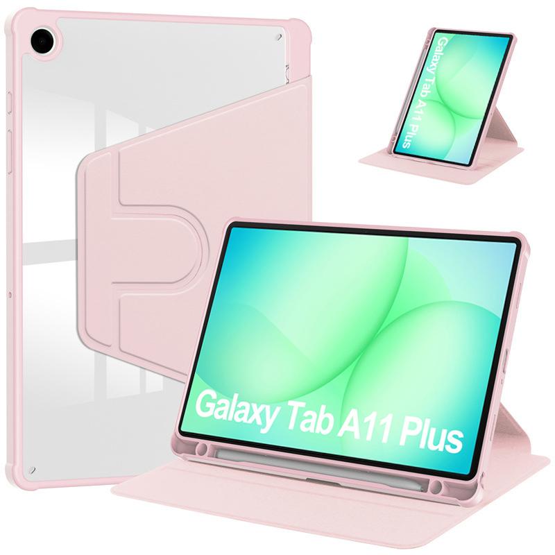 Étui rotatif pour Samsung Galaxy Tab A11 Plus 11 pouces Dos en acrylique Funda pour Galaxy Tab A11+ SM-X230 Housse avec emplacement pour stylet Tab A11 Plus 11 inch rose
