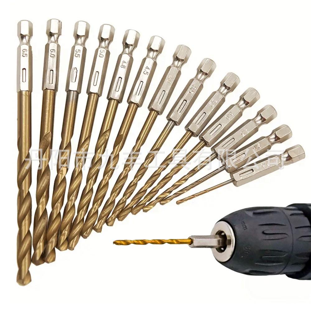 13-Piece Titanium Hex Shank Drill Bit Set (1.5-6.5mm) for Electric Screwdrivers, 1/4" Shank (6.35mm)