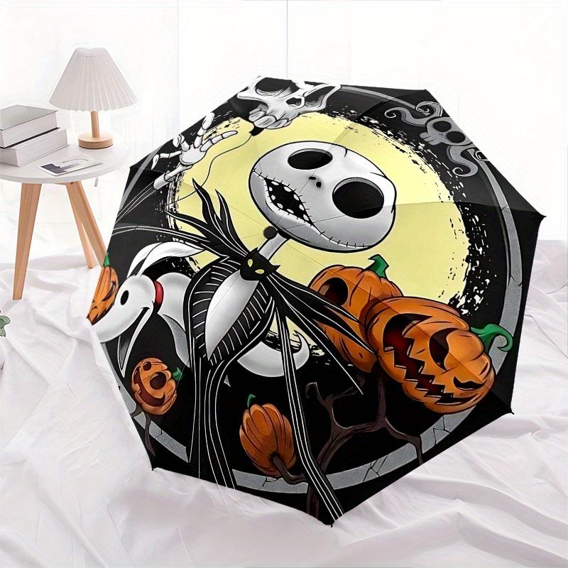 1 Auto Open Jack Skellington, Halloween Themed Colorful 8 rib Portable Umbrella for Men and Women, A Compact Commuting Companion Suitable fo
